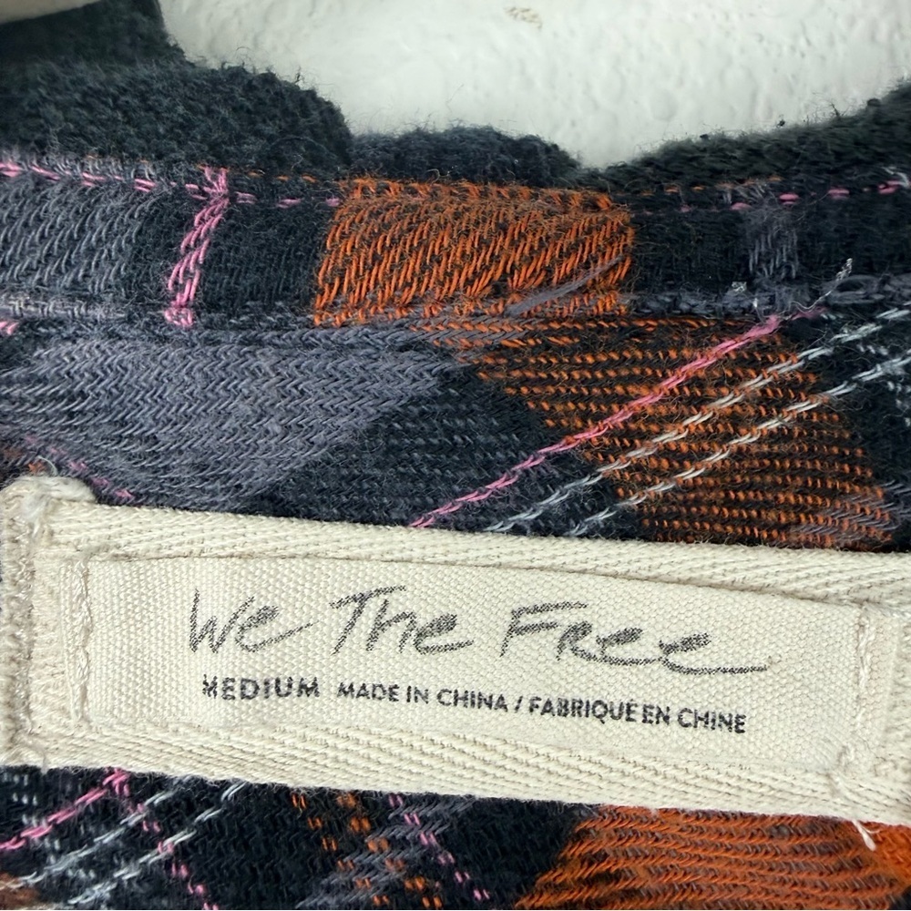 Free People Calico Basin Hooded Plaid Shirt Jacket Oversized Size M - Picture 10 of 10